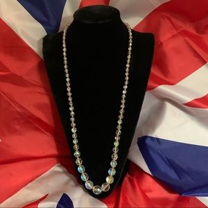 Vintage Iridescent Clear Long Beaded Necklace